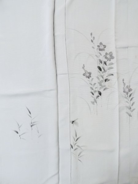 Photo17: M0328T Used Japanese women  Navy Blue Summer / Silk. KIKYO Japanese balloonflower, Right side: "SHA" silk gauze, Lining: "RO" silk gauze, Dragonfly motif  (Grade C) (17)