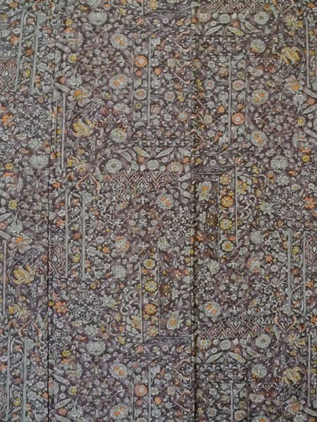 Photo3: M0328V Used Japanese women Pale Dark Green KOMON dyed / Silk. Chinz pattern   (Grade A) (3)