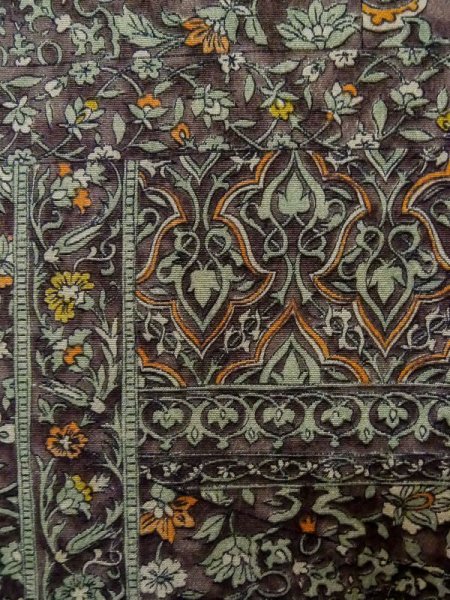 Photo9: M0328V Used Japanese women Pale Dark Green KOMON dyed / Silk. Chinz pattern   (Grade A) (9)