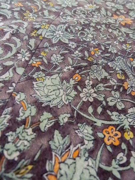 Photo10: M0328V Used Japanese women Pale Dark Green KOMON dyed / Silk. Chinz pattern   (Grade A) (10)