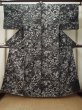 Photo1: M0328X Used Japanese women  Black OSHIMA TSUMGI pongee / Silk. Flower,   (Grade C) (1)