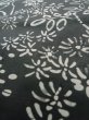 Photo10: M0328X Used Japanese women  Black OSHIMA TSUMGI pongee / Silk. Flower,   (Grade C) (10)