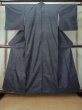 Photo1: M0328Z Used Japanese women  Navy Blue OSHIMA TSUMGI pongee / Silk. Cross   (Grade D) (1)