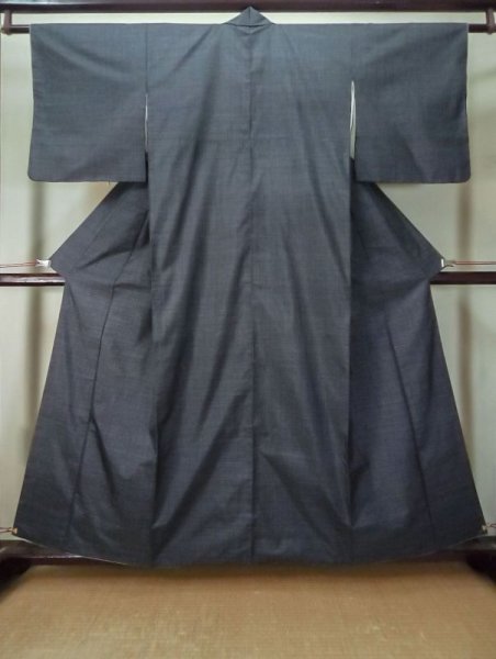 Photo1: M0328Z Used Japanese women  Navy Blue OSHIMA TSUMGI pongee / Silk. Cross   (Grade D) (1)