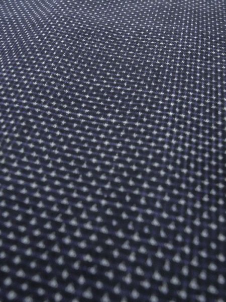 Photo8: M0328Z Used Japanese women  Navy Blue OSHIMA TSUMGI pongee / Silk. Cross   (Grade D) (8)
