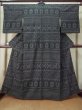 Photo1: M0329A Used Japanese women  Navy Blue TSUMUGI pongee / Silk. Geometrical pattern,   (Grade C) (1)