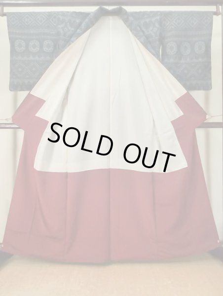 Photo2: M0329A Used Japanese women  Navy Blue TSUMUGI pongee / Silk. Geometrical pattern,   (Grade C) (2)