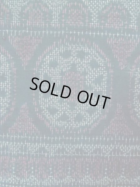 Photo7: M0329A Used Japanese women  Navy Blue TSUMUGI pongee / Silk. Geometrical pattern,   (Grade C) (7)