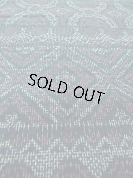 Photo9: M0329A Used Japanese women  Navy Blue TSUMUGI pongee / Silk. Geometrical pattern,   (Grade C) (9)