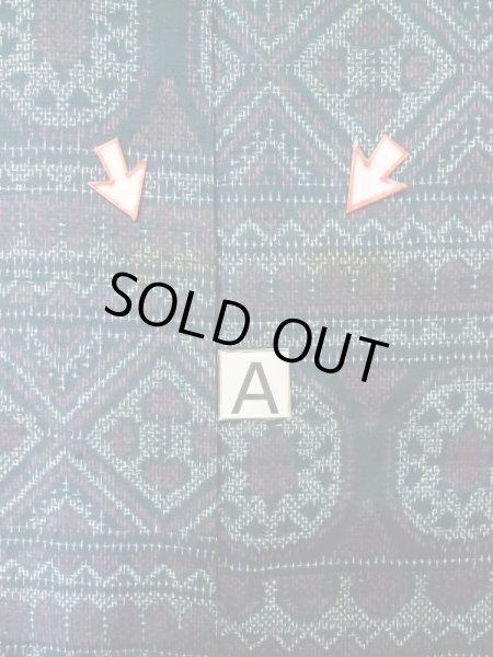 Photo15: M0329A Used Japanese women  Navy Blue TSUMUGI pongee / Silk. Geometrical pattern,   (Grade C) (15)