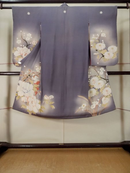 Photo1: M0329B Used Japanese women  Wisteria Kids / Silk. Peony,   (Grade D) (1)