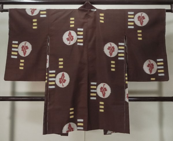 Photo1: M0329C Used Japanese women  Brown HAORI short jacket / Silk. Tree,   (Grade B) (1)