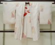 Photo2: M0329D Used Japanese women  Ivory HAORI short jacket / Silk. Flower,   (Grade C) (2)