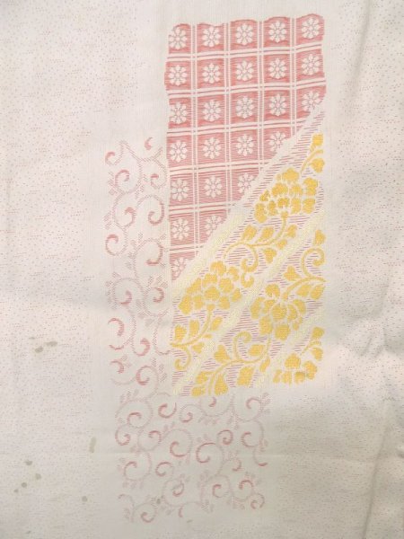 Photo5: M0329D Used Japanese women  Ivory HAORI short jacket / Silk. Flower,   (Grade C) (5)