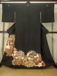 Photo1: M0330A Used Japanese women  Black TOMESODE formal / Silk. Peony,   (Grade B) (1)