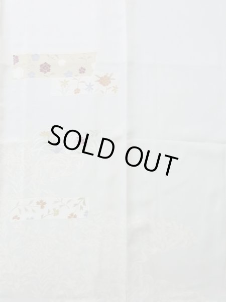 Photo5: M0330D Used Japanese womenPale Grayish Light Blue TSUKESAGE formal / Silk. Flower, fringed pink pattern  (Grade B) (5)