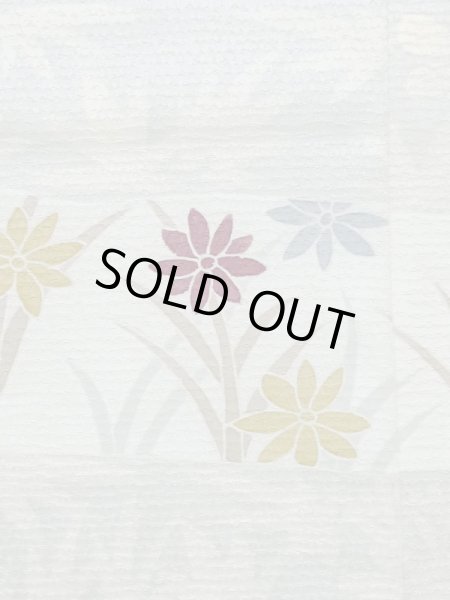 Photo6: M0330D Used Japanese womenPale Grayish Light Blue TSUKESAGE formal / Silk. Flower, fringed pink pattern  (Grade B) (6)