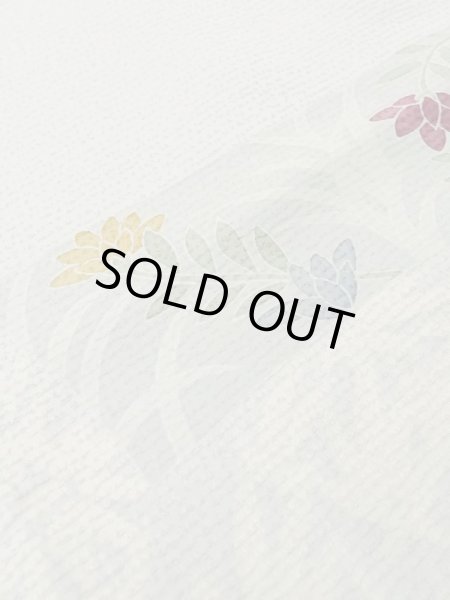 Photo11: M0330D Used Japanese womenPale Grayish Light Blue TSUKESAGE formal / Silk. Flower, fringed pink pattern  (Grade B) (11)