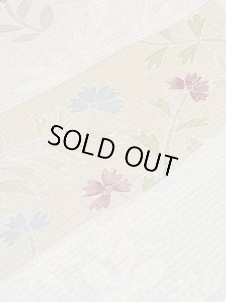 Photo12: M0330D Used Japanese womenPale Grayish Light Blue TSUKESAGE formal / Silk. Flower, fringed pink pattern  (Grade B) (12)