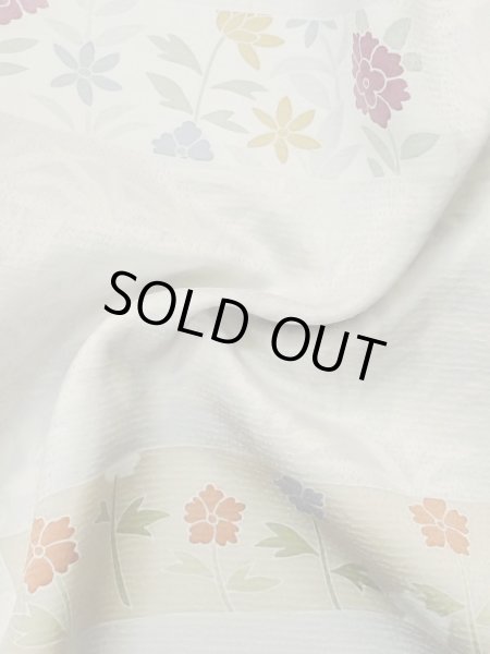 Photo14: M0330D Used Japanese womenPale Grayish Light Blue TSUKESAGE formal / Silk. Flower, fringed pink pattern  (Grade B) (14)