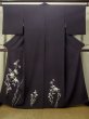 Photo1: M0330F Used Japanese womenDark Bluish Purple TSUKESAGE formal / Silk. Peony,   (Grade B) (1)
