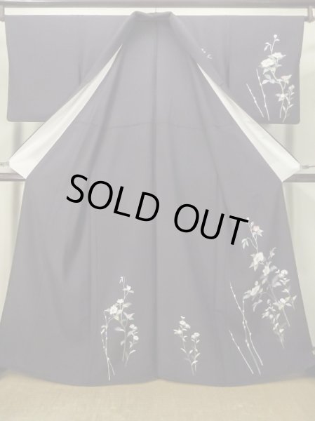 Photo2: M0330F Used Japanese womenDark Bluish Purple TSUKESAGE formal / Silk. Peony,   (Grade B) (2)