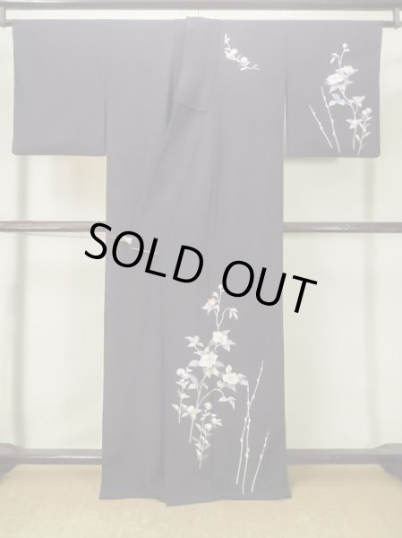 Photo3: M0330F Used Japanese womenDark Bluish Purple TSUKESAGE formal / Silk. Peony,   (Grade B) (3)