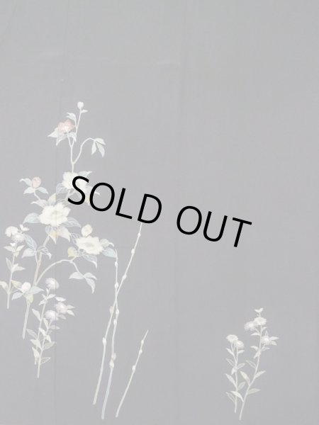 Photo4: M0330F Used Japanese womenDark Bluish Purple TSUKESAGE formal / Silk. Peony,   (Grade B) (4)