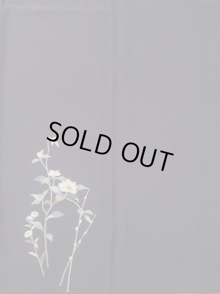 Photo5: M0330F Used Japanese womenDark Bluish Purple TSUKESAGE formal / Silk. Peony,   (Grade B) (5)