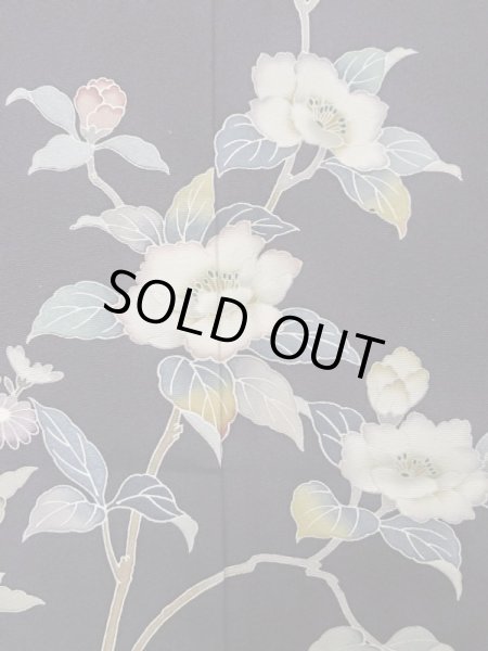 Photo6: M0330F Used Japanese womenDark Bluish Purple TSUKESAGE formal / Silk. Peony,   (Grade B) (6)