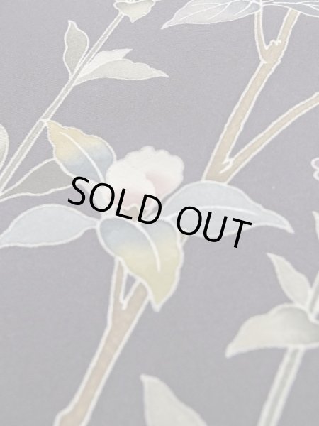 Photo9: M0330F Used Japanese womenDark Bluish Purple TSUKESAGE formal / Silk. Peony,   (Grade B) (9)