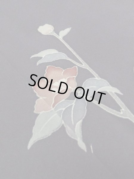 Photo10: M0330F Used Japanese womenDark Bluish Purple TSUKESAGE formal / Silk. Peony,   (Grade B) (10)