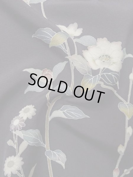 Photo14: M0330F Used Japanese womenDark Bluish Purple TSUKESAGE formal / Silk. Peony,   (Grade B) (14)