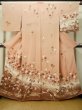 Photo1: M0330H Used Japanese women  Coral HOUMONGI formal / Silk. Chrysanthemum, fringed pink pattern  (Grade C) (1)