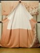 Photo2: M0330H Used Japanese women  Coral HOUMONGI formal / Silk. Chrysanthemum, fringed pink pattern  (Grade C) (2)