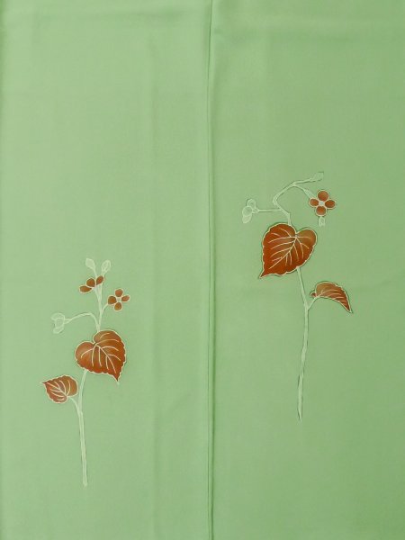 Photo5: M0330J Used Japanese women Light Green TSUKESAGE formal / Silk. Flower,   (Grade C) (5)