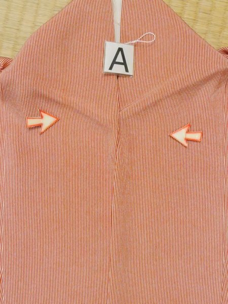 Photo11: M0330P Used Japanese women  Red EDO KOMON pattern dyed / Silk. Stripes   (Grade B) (11)