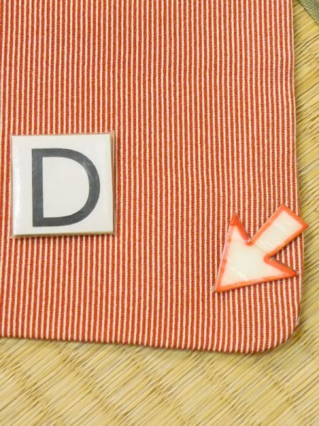 Photo14: M0330P Used Japanese women  Red EDO KOMON pattern dyed / Silk. Stripes   (Grade B) (14)