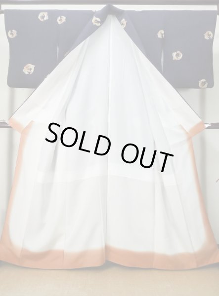 Photo2: M0330Q Used Japanese women  Navy Blue KOMON dyed / Silk. Chrysanthemum,   (Grade B) (2)