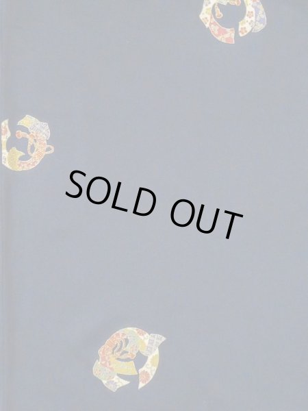 Photo3: M0330Q Used Japanese women  Navy Blue KOMON dyed / Silk. Chrysanthemum,   (Grade B) (3)