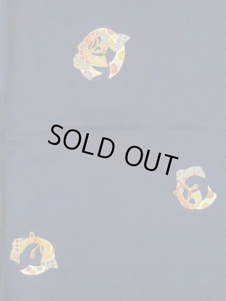 Photo4: M0330Q Used Japanese women  Navy Blue KOMON dyed / Silk. Chrysanthemum,   (Grade B) (4)