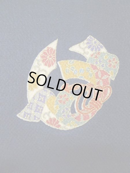 Photo5: M0330Q Used Japanese women  Navy Blue KOMON dyed / Silk. Chrysanthemum,   (Grade B) (5)