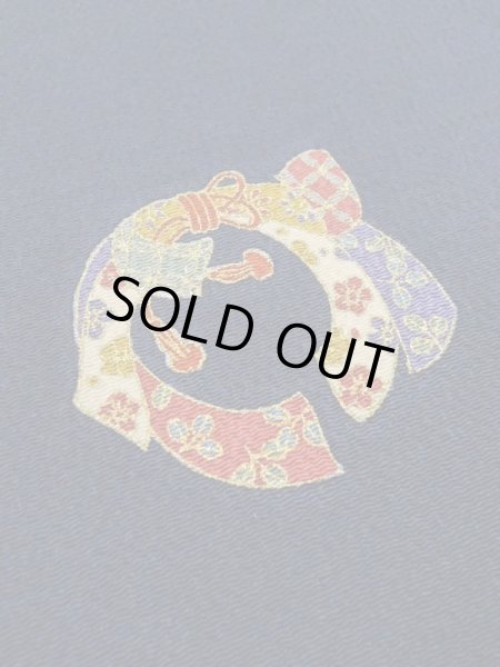 Photo6: M0330Q Used Japanese women  Navy Blue KOMON dyed / Silk. Chrysanthemum,   (Grade B) (6)