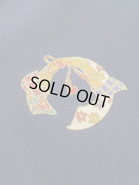 Photo7: M0330Q Used Japanese women  Navy Blue KOMON dyed / Silk. Chrysanthemum,   (Grade B) (7)