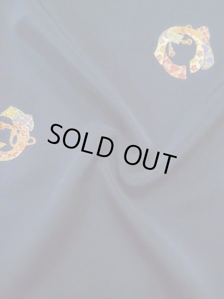 Photo8: M0330Q Used Japanese women  Navy Blue KOMON dyed / Silk. Chrysanthemum,   (Grade B) (8)