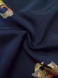 Photo9: M0330Q Used Japanese women  Navy Blue KOMON dyed / Silk. Chrysanthemum,   (Grade B) (9)