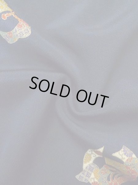 Photo9: M0330Q Used Japanese women  Navy Blue KOMON dyed / Silk. Chrysanthemum,   (Grade B) (9)
