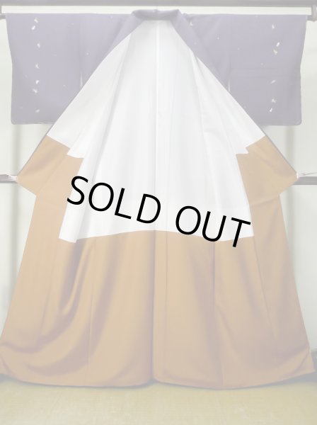 Photo2: M0330R Used Japanese women Purplish Navy Blue KOMON dyed / Silk. Flower gourd pattern  (Grade B) (2)