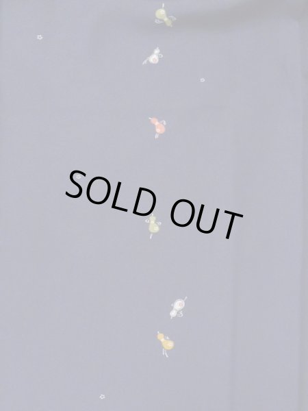 Photo3: M0330R Used Japanese women Purplish Navy Blue KOMON dyed / Silk. Flower gourd pattern  (Grade B) (3)