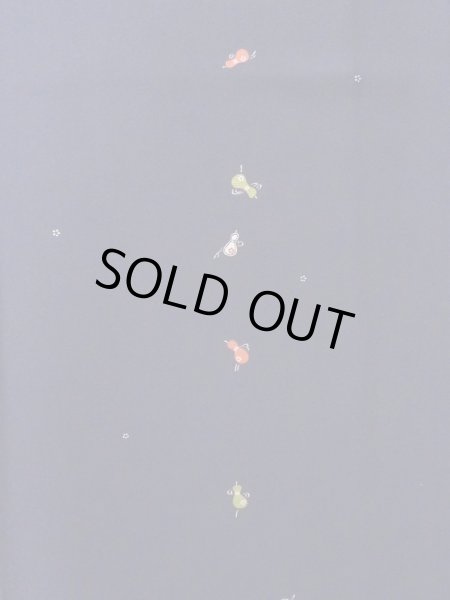 Photo4: M0330R Used Japanese women Purplish Navy Blue KOMON dyed / Silk. Flower gourd pattern  (Grade B) (4)